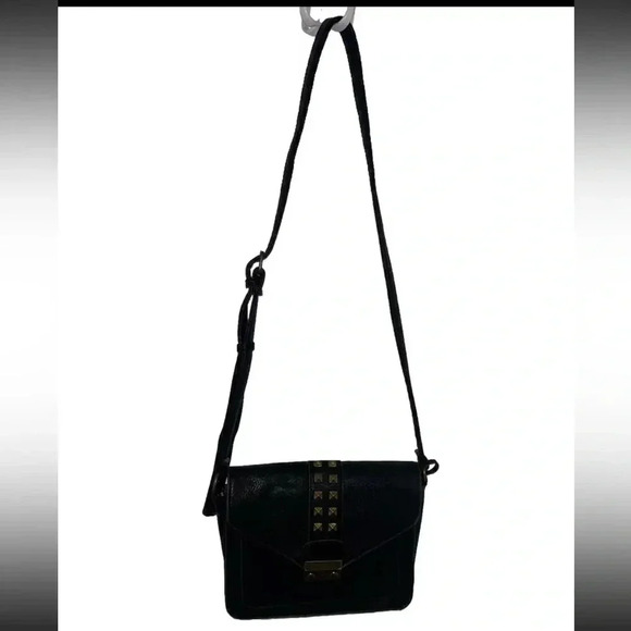 CARLOS SANTANA SERENA BLACK LEATHERETTE  ANTIQUE GOLD STUDS FLAP CROSSBODY BAG - Picture 2 of 9